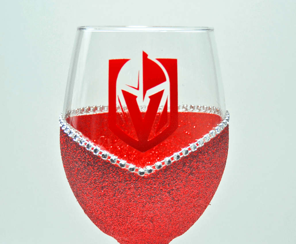 Classy Glassy LV Golden Knights "Bling" V Style Wine Glasses-Choose your color - Winey Bitches - Wine- Women- K9's