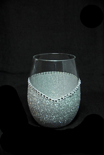Personalized Classy Glassy Bling Stemless V Style Wine Glasses-Choose your color - Winey Bitches - Wine- Women- K9's