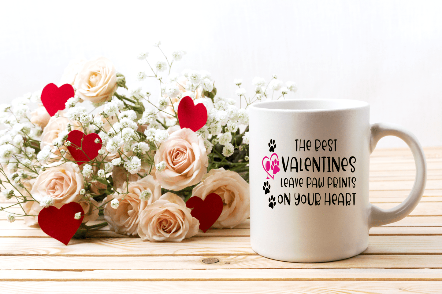 Drinkware White / One Size Winey Bitches Co "The Best Valentines Leave Paw Prints On Your Heart" 15 oz. White Mug WineyBitchesCo