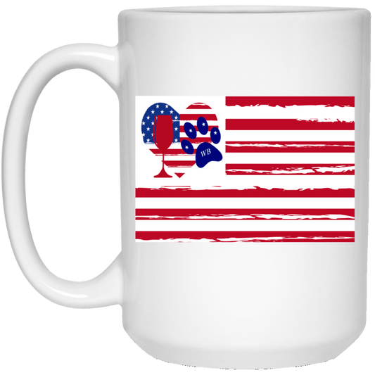Drinkware White / One Size WineyBitches.Co American Flag Wine Paw Heart 15 oz. White Mug WineyBitchesCo