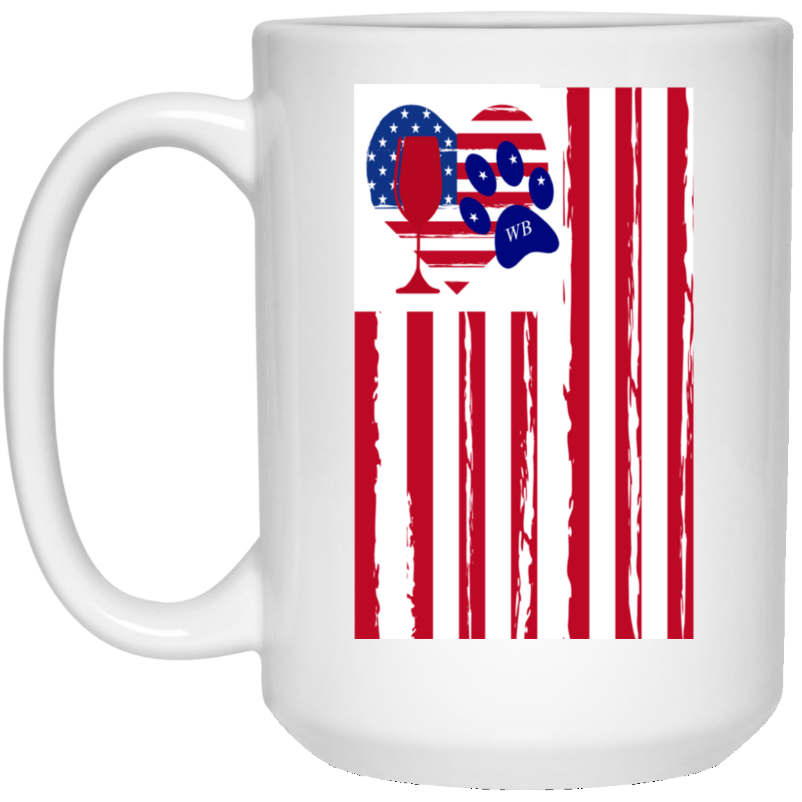 Drinkware White / One Size WineyBitches.Co American Flag Wine Paw Heart (vert) 15 oz. White Mug WineyBitchesCo