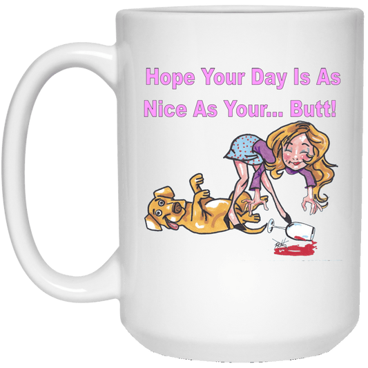 WineyBitches.co "Nice Butt" 15 oz. White Mug-Pink Lettering - WineyBitches.Co - Winey Bitches