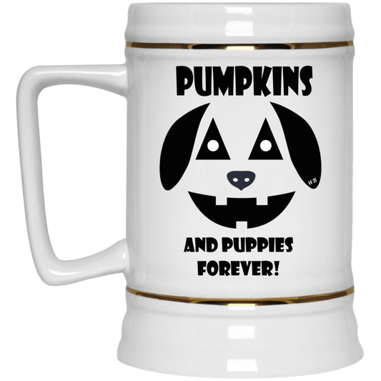 Drinkware White / One Size WineyBitches.Co "Pumpkins and Puppies Forever" Halloween Beer Stein 22oz. WineyBitchesCo