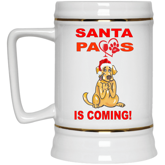 Drinkware White / One Size WineyBitches.co Santa Paws Is Coming Beer Stein 22oz. WineyBitchesCo