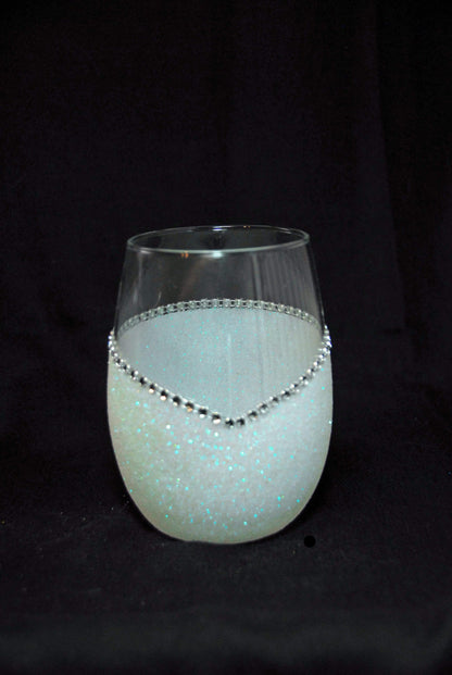 Drinkware White / Stemless Cleveland Indians Bling Stem or Stemless Wine Glasses-Choose your color WineyBitchesCo