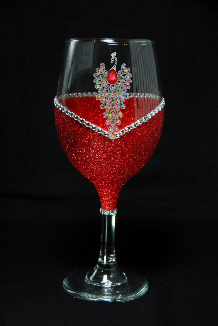 Drinkware Winey Bitches Co Tipsy Sips- Multi Color Rhinestone Peacock "Magnetic Bling for your Wine Glass" WineyBitchesCo