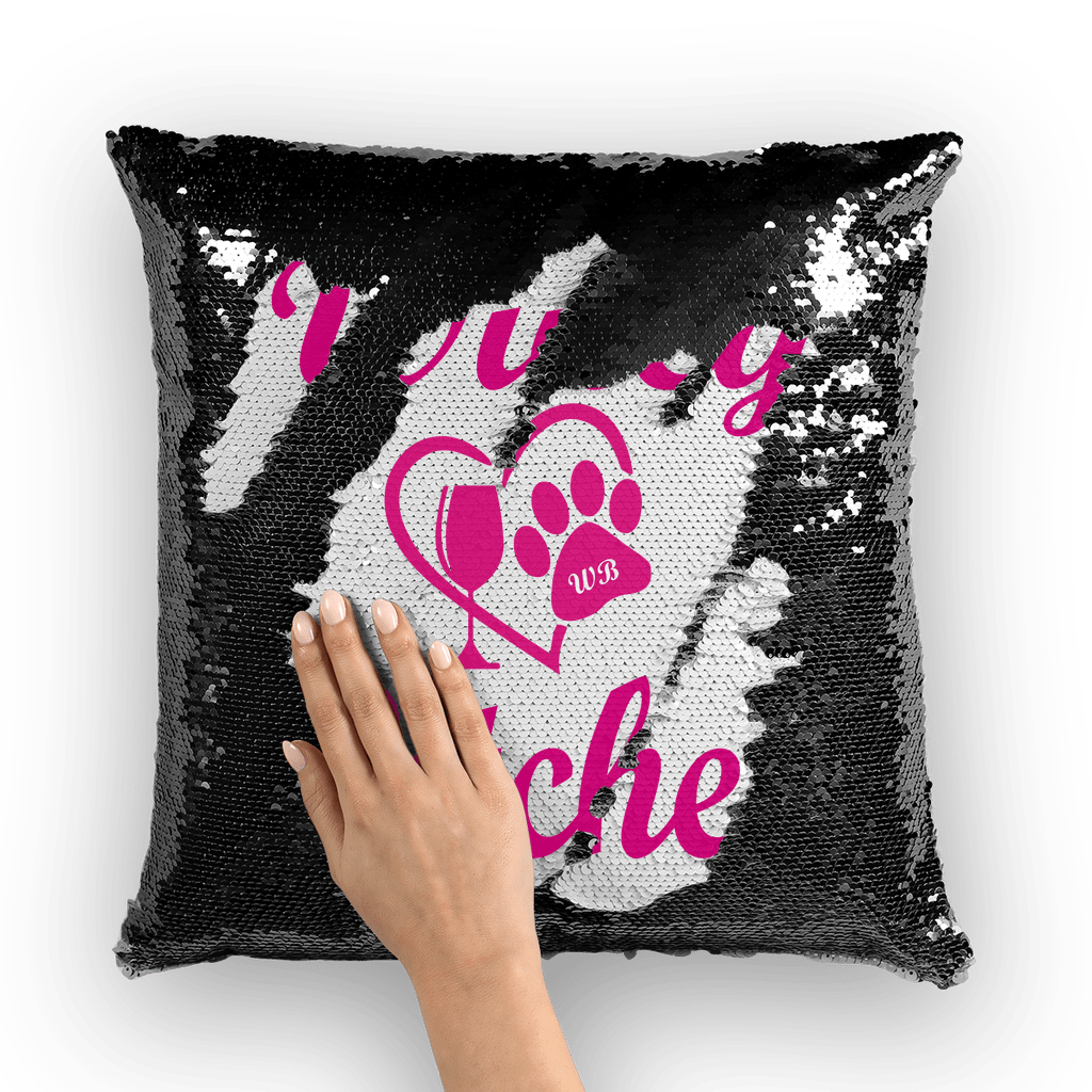Homeware Black / White Winey Bitches Wine Paw Heart Collection ﻿Winey Bitches Sequin Cushion Cover WineyBitchesCo