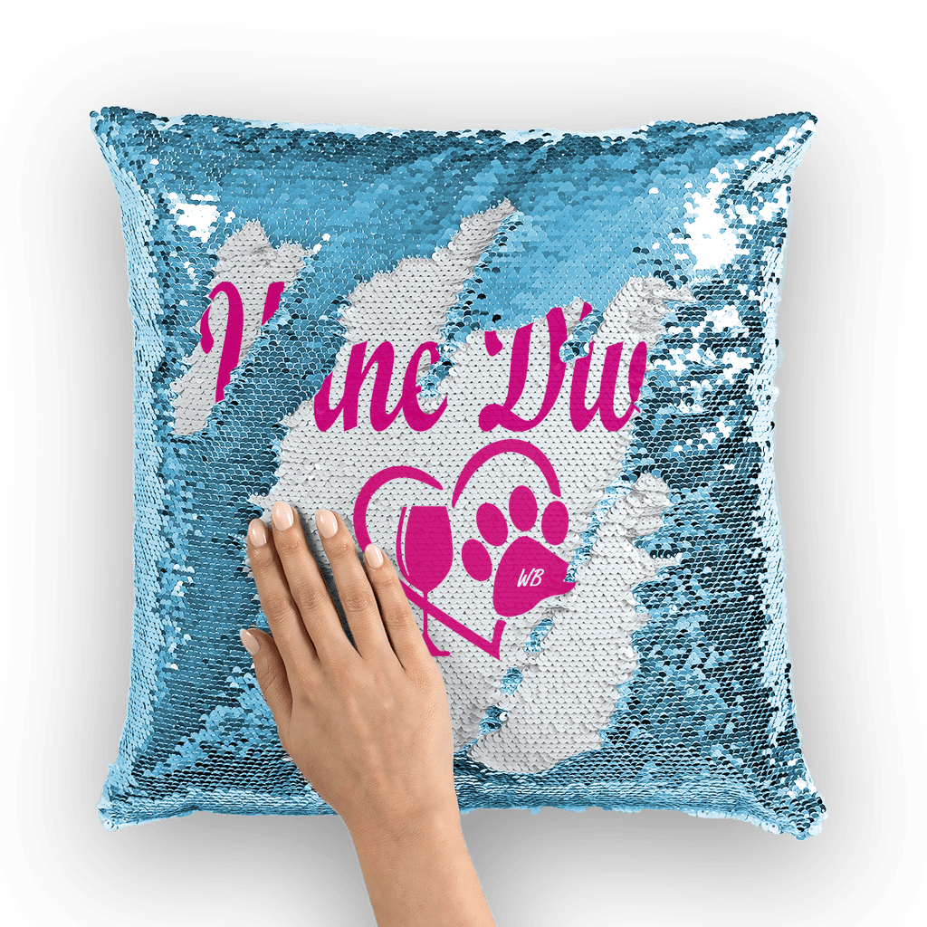 Homeware Light Blue / White WineyBitches.co Wine Diva Collection ﻿Sequin Cushion Cover WineyBitchesCo