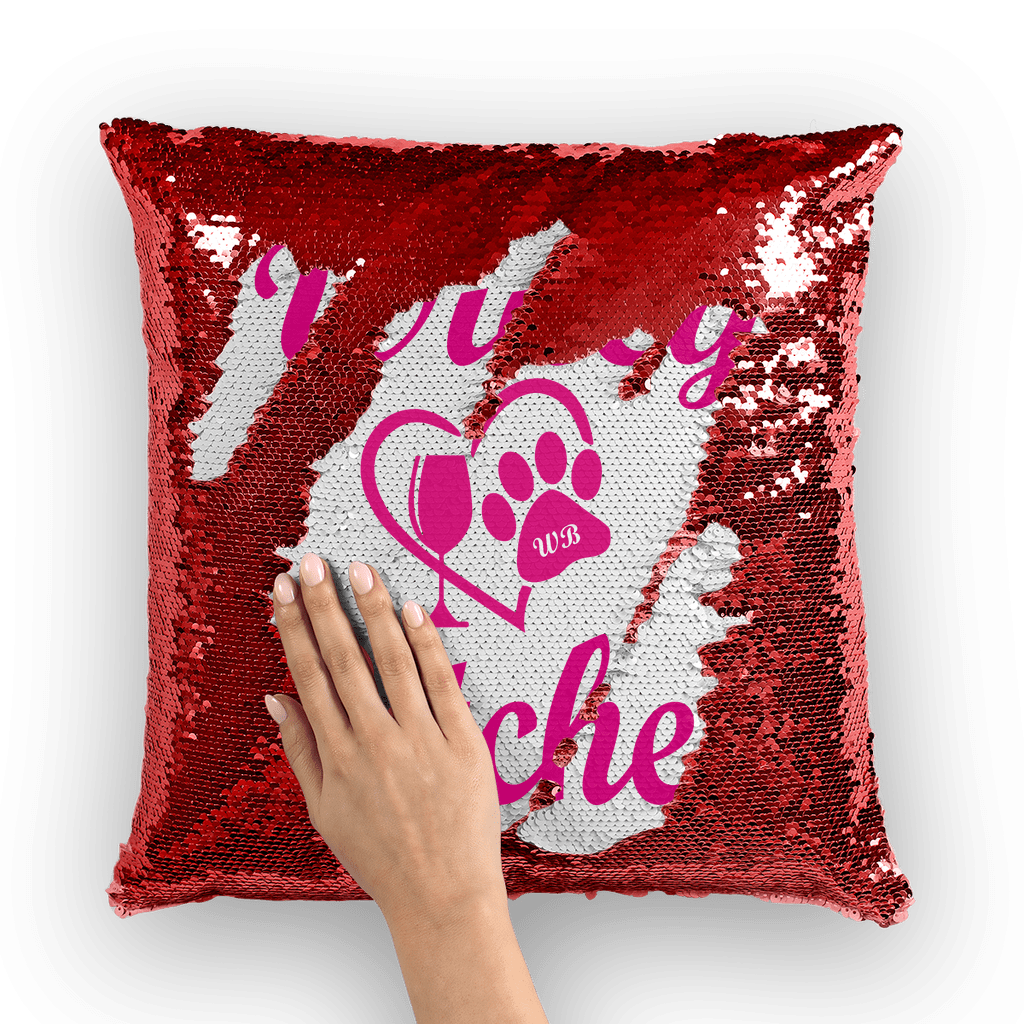 Homeware Red / White Winey Bitches Wine Paw Heart Collection ﻿Winey Bitches Sequin Cushion Cover WineyBitchesCo