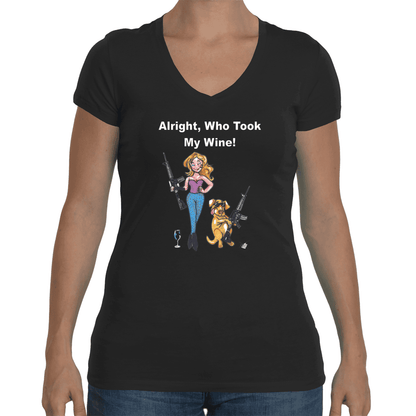 Ladies Soft V-Neck Small / Black WineyBitches.co Who Took My Wine V Neck Tee WineyBitchesCo