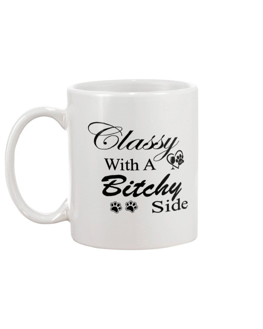 Mugs White / 15Oz Winey Bitches Co "Classy with a Bitchy Side" White Letters- Wht 15oz Mug WineyBitchesCo