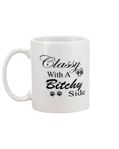 Mugs White / 15Oz Winey Bitches Co "Classy with a Bitchy Side" White Letters- Wht 15oz Mug WineyBitchesCo