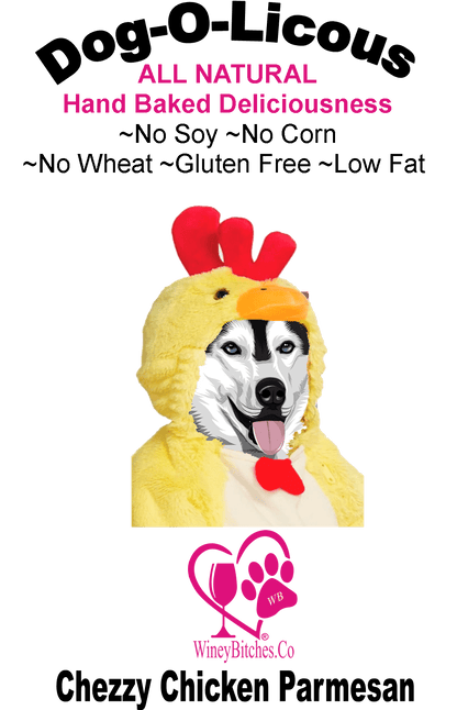 Pet Accessories 1/2 lb Chezzy Chicken Parmesan Winey Bitches Co Medium Glass Treat Jar-with "My Bitches Biscuits" with Paws WineyBitchesCo