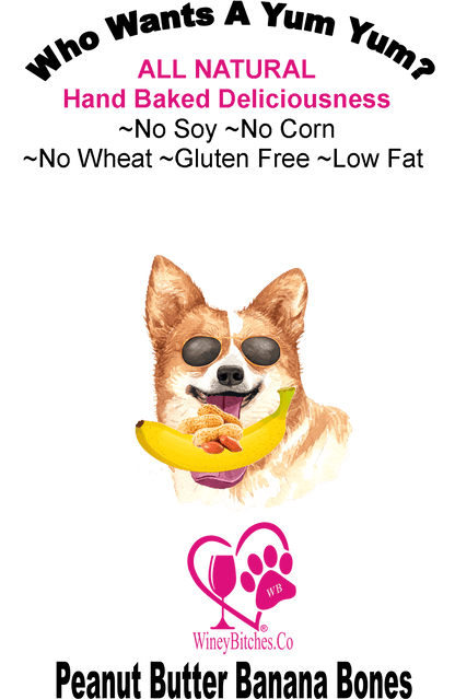 Pet Accessories 1/2 lb Peanut Butter Banana Bones Winey Bitches Co Medium Glass Treat Jar-with "My Bitches Biscuits" with Paws WineyBitchesCo