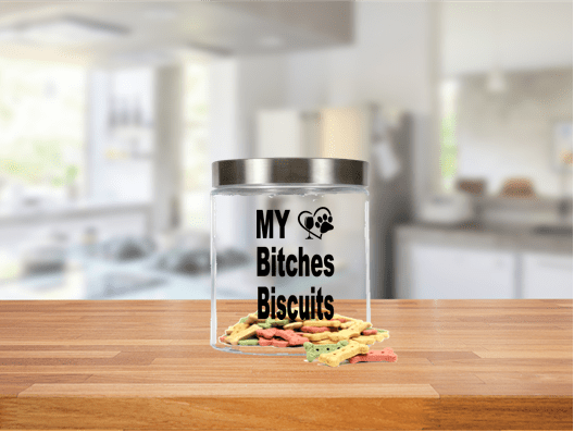 Pet Accessories No Treats Just Jar Winey Bitches Co Medium Glass Treat Jar with "My Bitches Biscuits" WineyBitchesCo