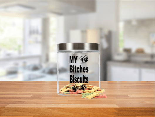 Pet Accessories No Treats Just Jar Winey Bitches Co Medium Glass Treat Jar-with "My Bitches Biscuits" with Paws WineyBitchesCo