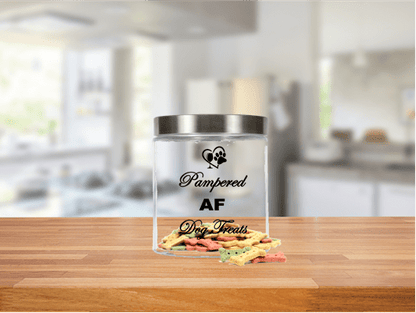 Pet Accessories No Treats Just Jar Winey Bitches Co Medium Glass Treat Jar with "Pampered AF Dog Treats" WineyBitchesCo