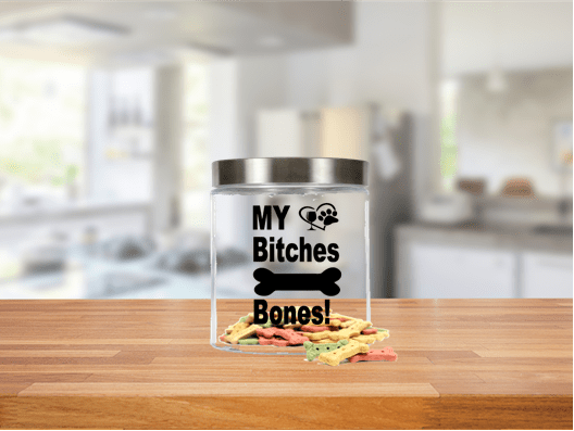 Pet Accessories Winey Bitches Co Medium Glass Treat Jar with "My Bitches Bones" WineyBitchesCo