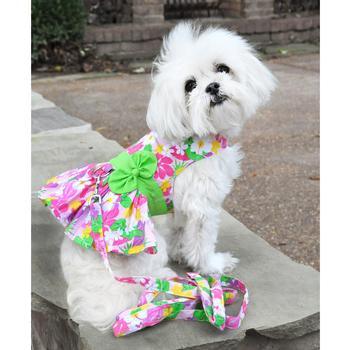 Pink Hawaiian Floral Dog Harness Dress with Matching Leash - Winey Bitches - Wine- Women- K9's