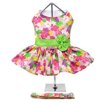 Pink Hawaiian Floral Dog Harness Dress with Matching Leash - Winey Bitches - Wine- Women- K9's