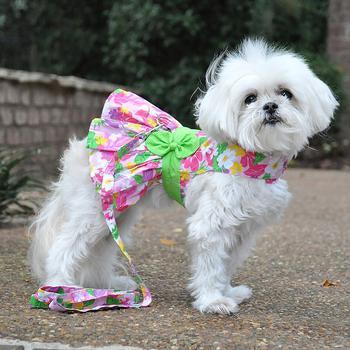 Pink Hawaiian Floral Dog Harness Dress with Matching Leash - Winey Bitches - Wine- Women- K9's