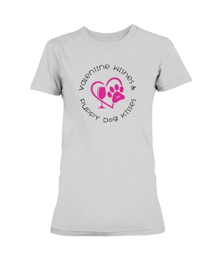 Shirts Ash Grey / S Winey Bitches Co "Valentine Wishes And Puppy Dog Kisses" (Heart) Ladies Missy T-Shirt WineyBitchesCo