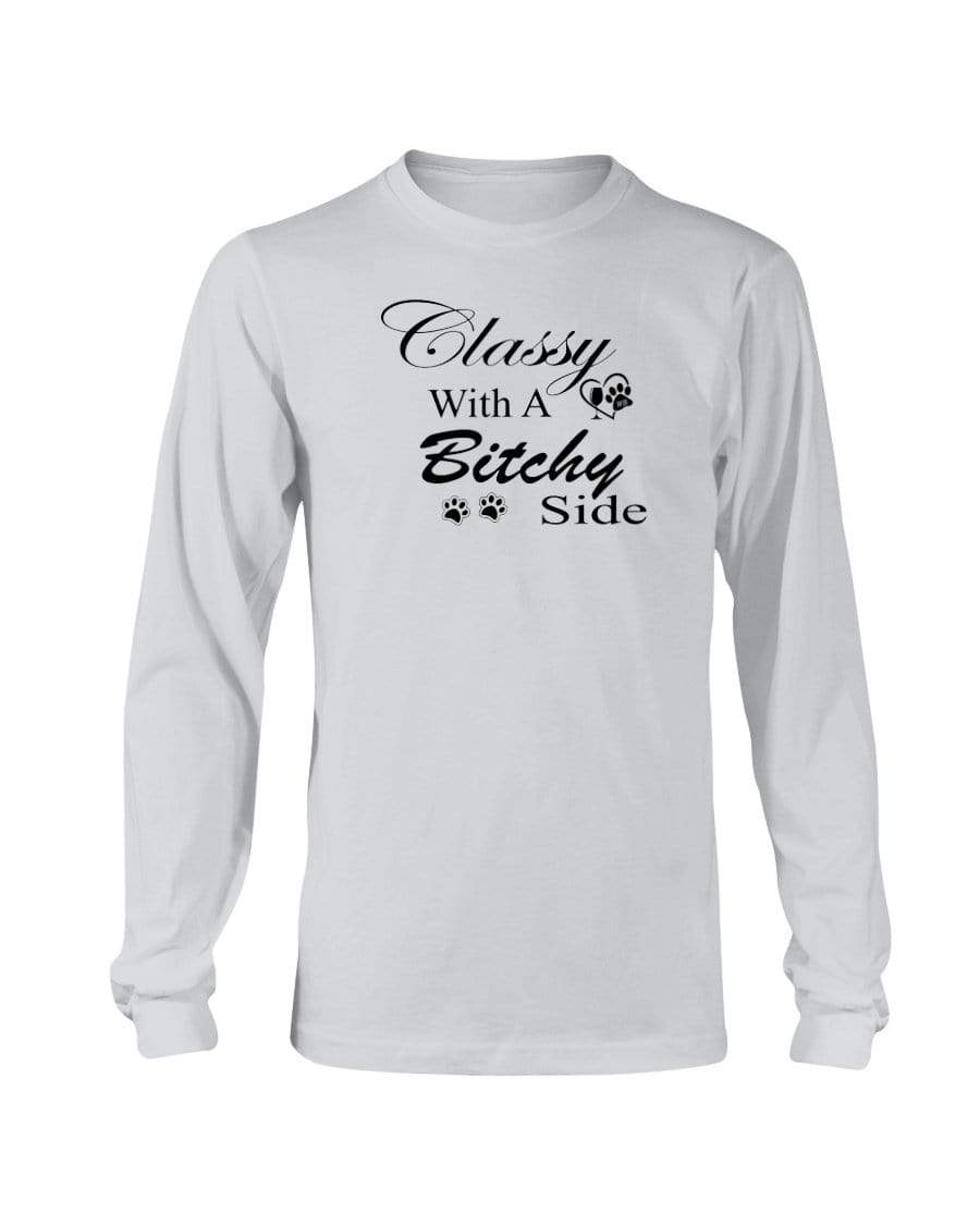 Shirts Ash / S Winey Bitches Co "Classy with a Bitchy Side" White Letters Long Sleeve T-Shirt WineyBitchesCo
