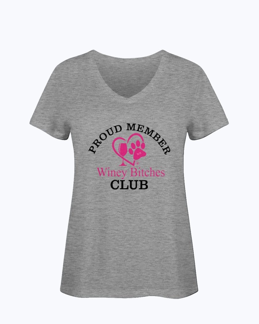 Shirts Athletic Heather / S Winey Bitches Club-Proud Member Ladies HD V Neck T WineyBitchesCo