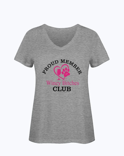 Shirts Athletic Heather / S Winey Bitches Club-Proud Member Ladies HD V Neck T WineyBitchesCo