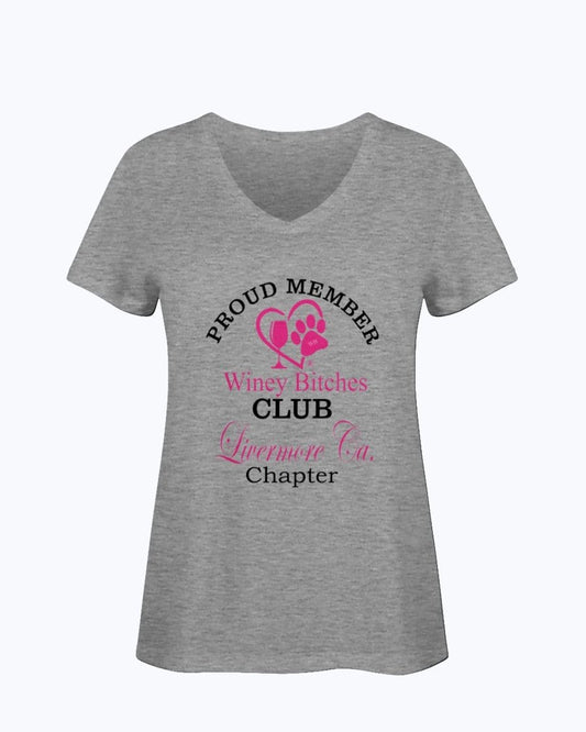 Shirts Athletic Heather / S Winey Bitches Club- Proud Member-Livermore Ca Chapter - Ladies HD V Neck T WineyBitchesCo