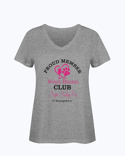 Shirts Athletic Heather / S Winey Bitches Club- Proud Member-Napa Valley Ca Chapter - Ladies HD V Neck T WineyBitchesCo
