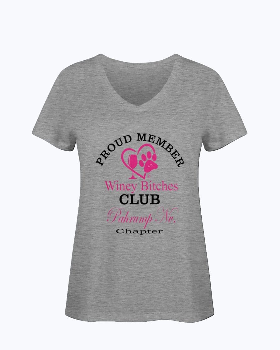 Shirts Athletic Heather / S Winey Bitches Club Proud Member- Pahrump Nv Chapter Ladies HD V Neck T WineyBitchesCo