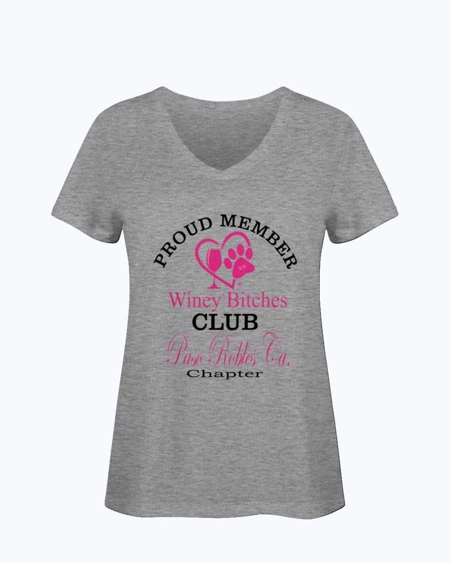Shirts Athletic Heather / S Winey Bitches Club- Proud Member-Paso Robles Ca Chapter - Ladies HD V Neck T WineyBitchesCo