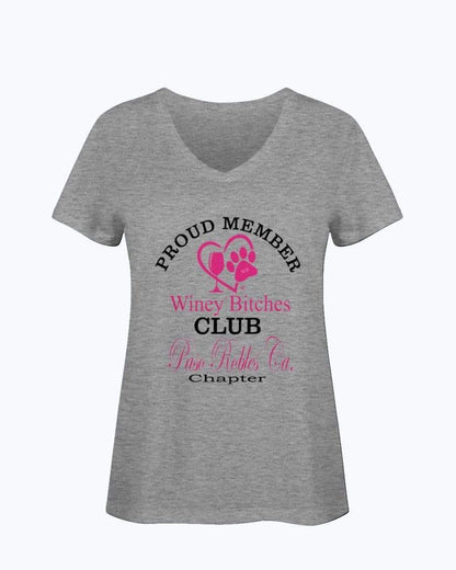 Shirts Athletic Heather / S Winey Bitches Club- Proud Member-Paso Robles Ca Chapter - Ladies HD V Neck T WineyBitchesCo