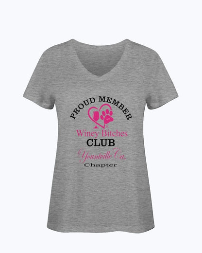 Shirts Athletic Heather / S Winey Bitches Club- Proud Member- Yountville Ca Chapter - Ladies HD V Neck T WineyBitchesCo