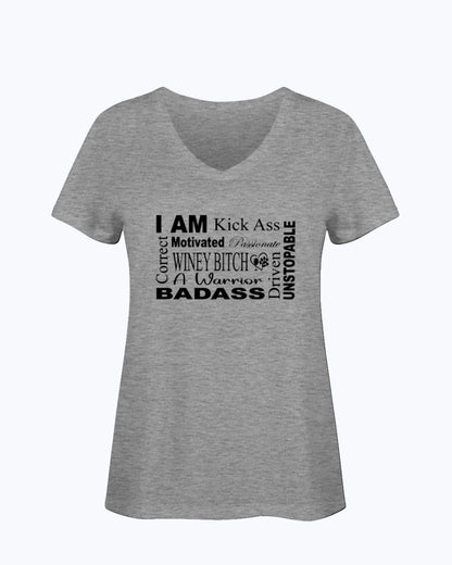 Shirts Athletic Heather / S Winey Bitches Co "I Am Motivated" Black Lettering-Ladies HD V Neck T WineyBitchesCo