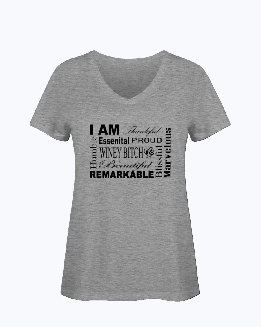 Shirts Athletic Heather / S Winey Bitches Co "I Am Proud" Black Lettering- Ladies HD V Neck T WineyBitchesCo