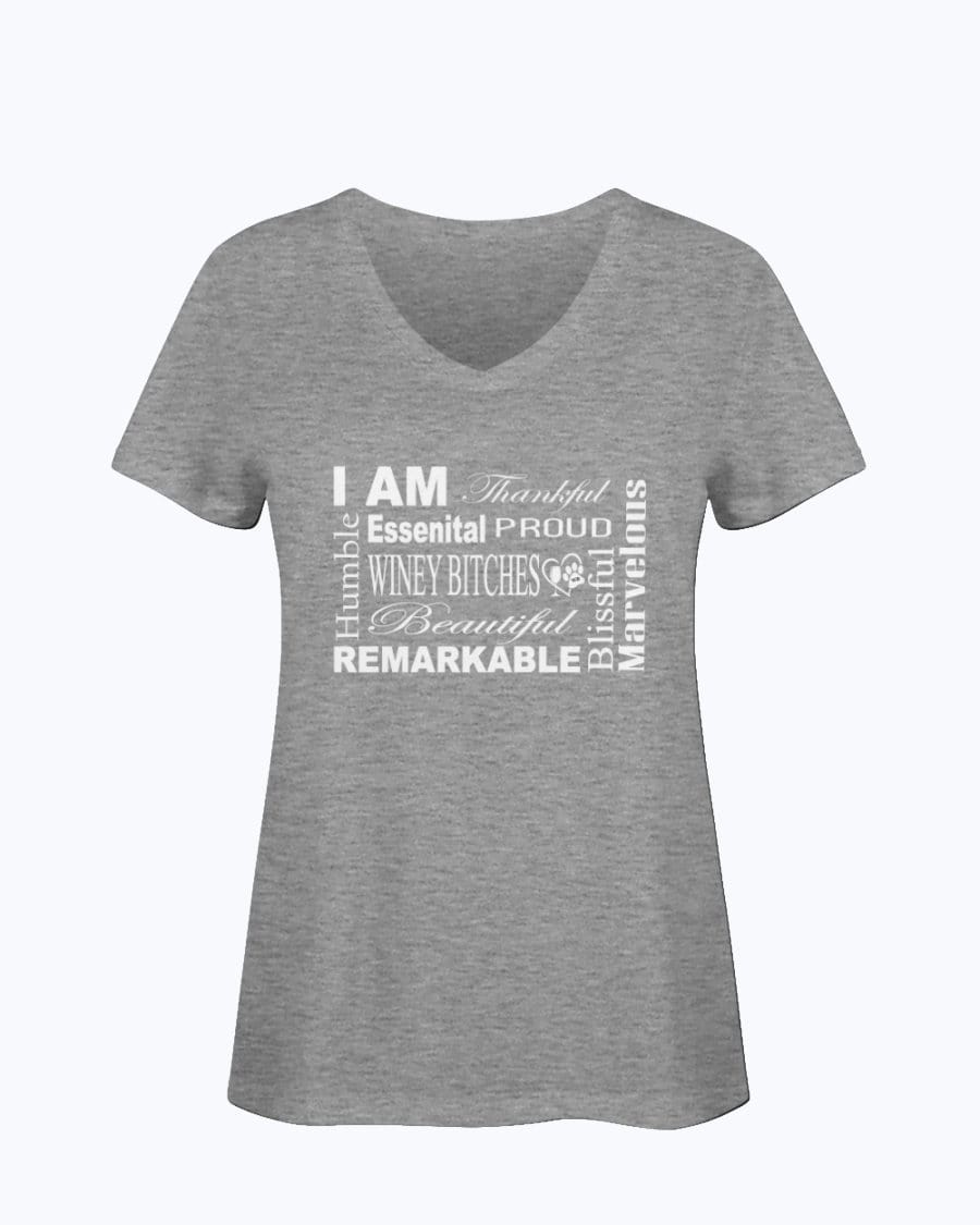 Shirts Athletic Heather / S Winey Bitches Co "I Am Proud" White Lettering- Ladies HD V Neck T WineyBitchesCo