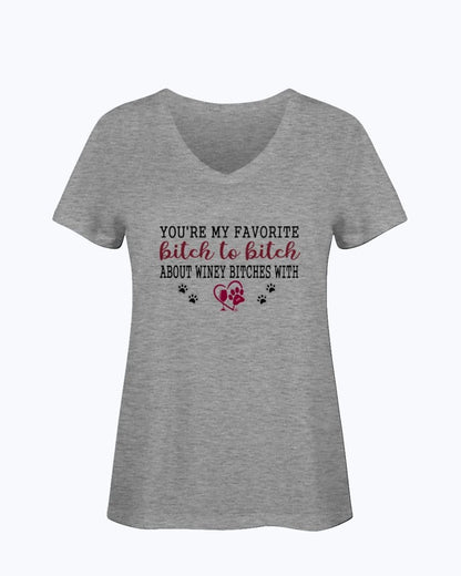 Shirts Athletic Heather / S Winey Bitches Co Ultra "Favorite Bitch to Bitch" Ladies HD V Neck T WineyBitchesCo