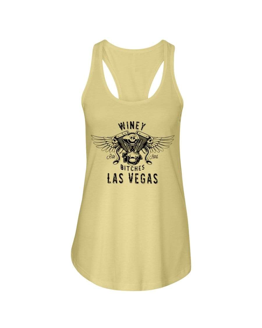 Shirts Banana Cream / XS Winey Bitches "Ride Hard Las Vegas" Ladies Racerback Tank-Blk Ltrs WineyBitchesCo