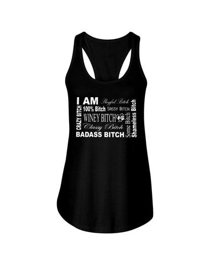 Shirts Black / XS Winey Bitches Co "I Am Bitch-White Letters" Ladies Racerback Tank WineyBitchesCo