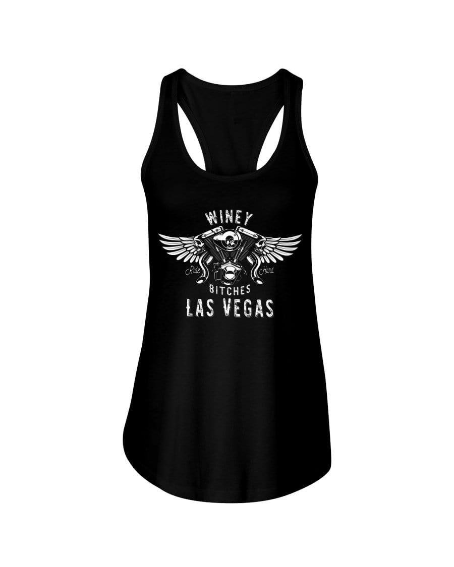 Shirts Black / XS Winey Bitches "Ride Hard Las Vegas" Ladies Racerback Tank-Wht Ltrs WineyBitchesCo