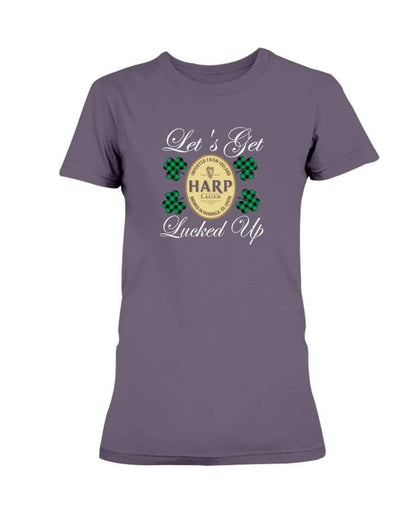 Shirts Blackberry / S Winey Bitches Co "Let's Get Lucked Up" Harp Wht Lettering Ladies Missy T-Shirt WineyBitchesCo