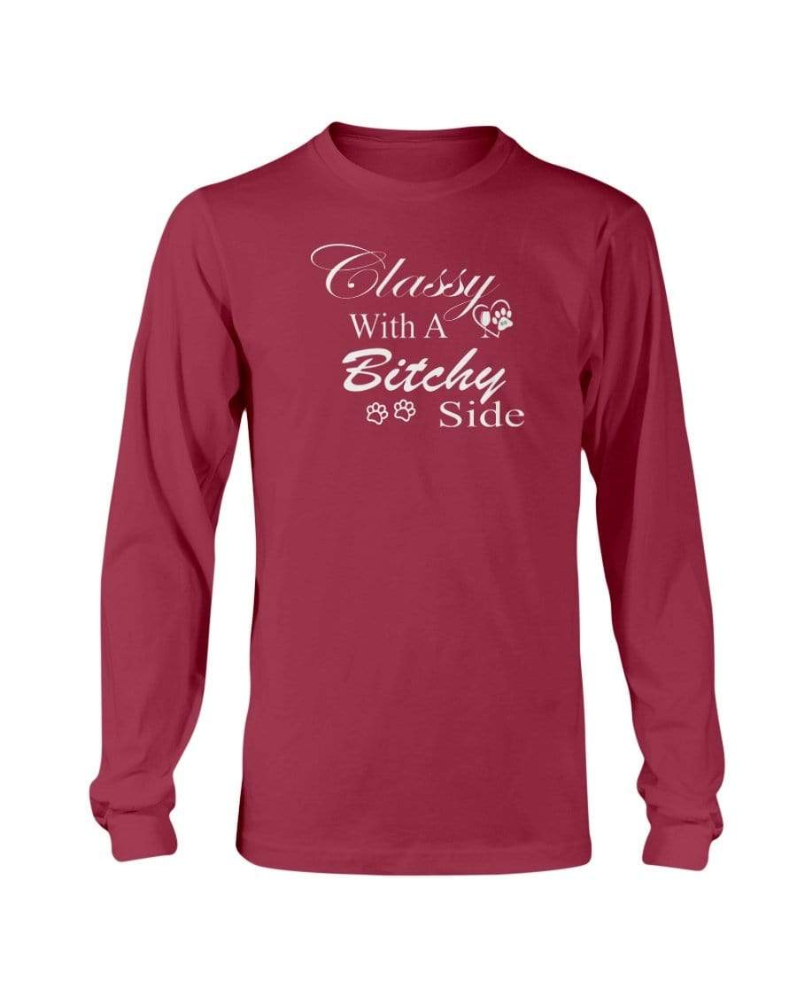 Shirts Cardinal Red / S Winey Bitches Co "Classy with a Bitchy Side" White Letters Long Sleeve T-Shirt WineyBitchesCo