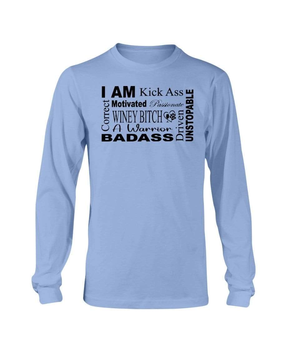 Shirts Carolina Blue / S Winey Bitches Co "I Am Motivated" Black Lettering- Long Sleeve T-Shirt WineyBitchesCo