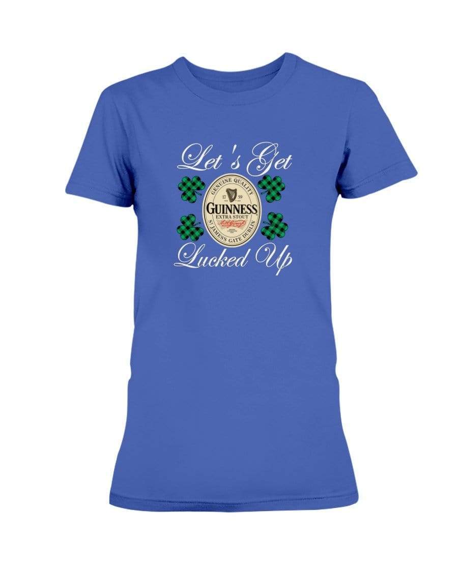 Shirts Cobalt / S Winey Bitches Co "Let's Get Lucked Up" Guinness Wht Lettering Ladies Missy T-Shirt WineyBitchesCo