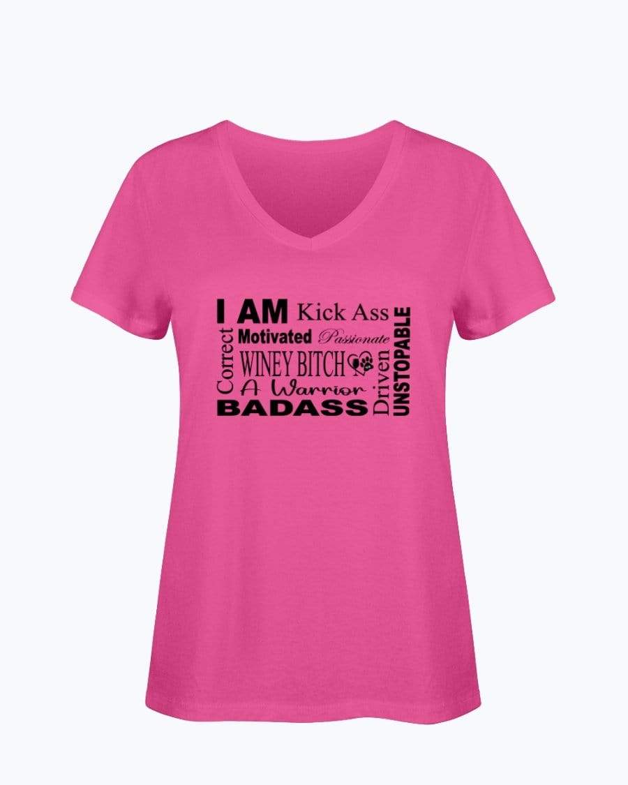 Shirts Cyber Pink / S Winey Bitches Co "I Am Motivated" Black Lettering-Ladies HD V Neck T WineyBitchesCo