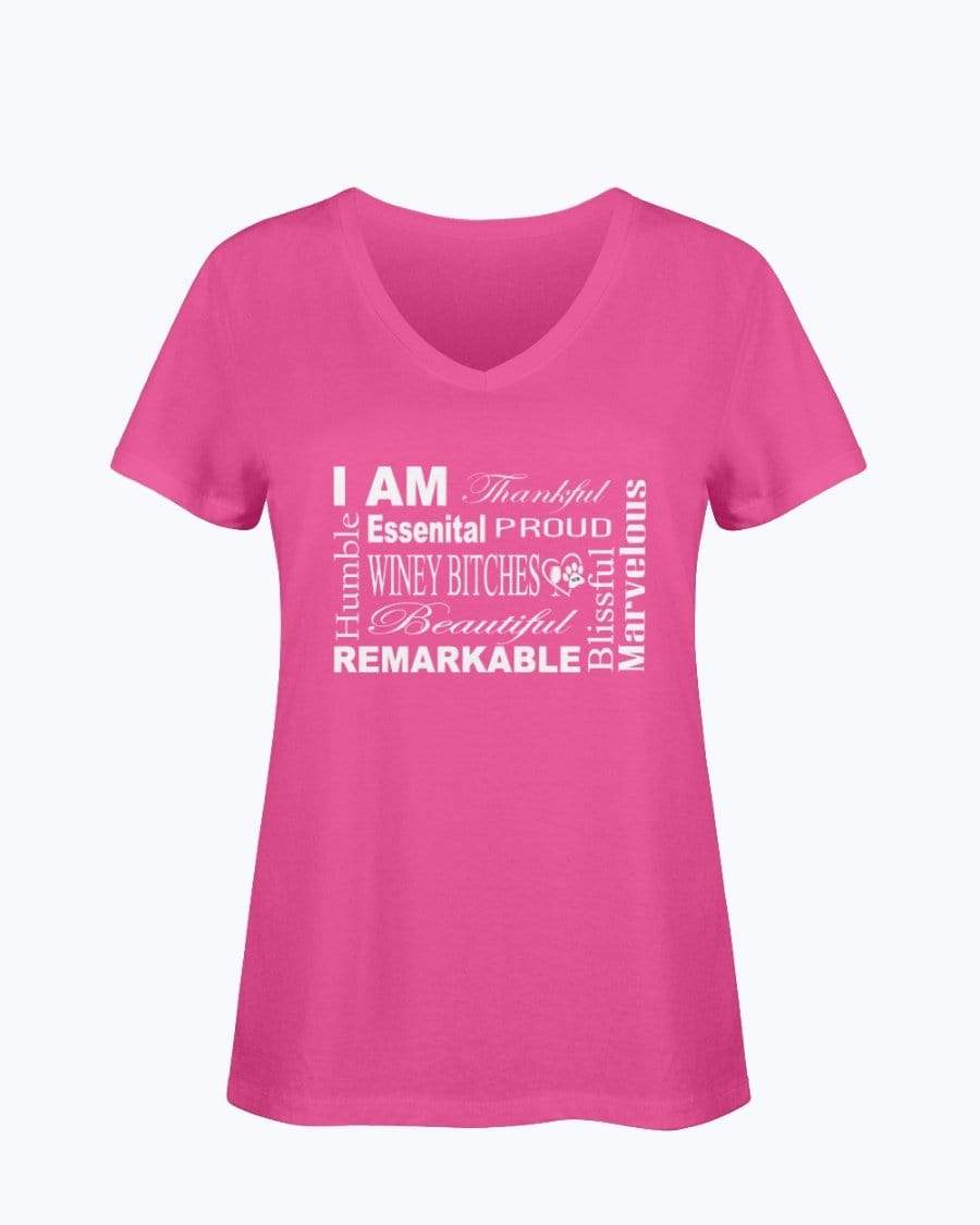 Shirts Cyber Pink / S Winey Bitches Co "I Am Proud" White Lettering- Ladies HD V Neck T WineyBitchesCo