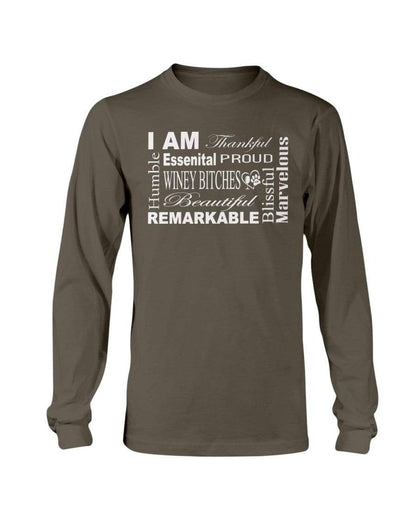 Shirts Dark Chocolate / S Winey Bitches Co "I Am Essential" White Letters- Long Sleeve T-Shirt WineyBitchesCo