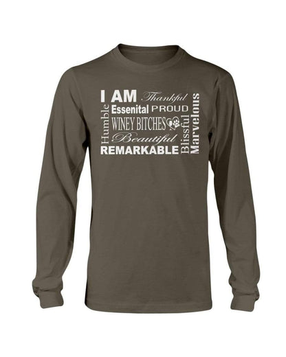 Shirts Dark Chocolate / S Winey Bitches Co "I Am Proud" White Lettering- Long Sleeve T-Shirt WineyBitchesCo